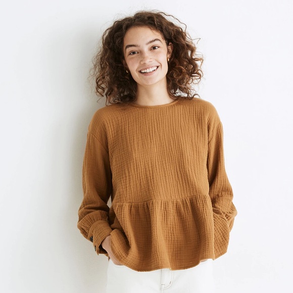 Madewell | Lightspun Button-Back Peplum Top | XXS - Picture 10 of 11